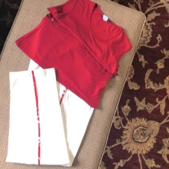 K.D. Spring Pants - White and Red Knit Lounge Pant